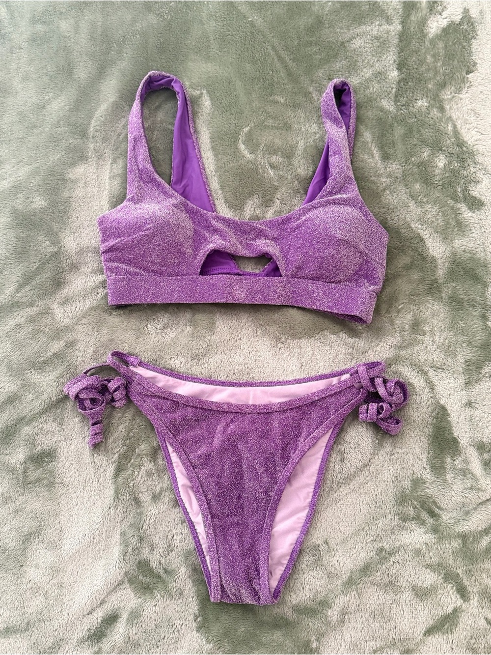 BERLOOK Purple Metallic Lurex Cut Out Bikini Ser